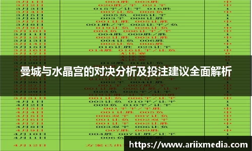 曼城与水晶宫的对决分析及投注建议全面解析